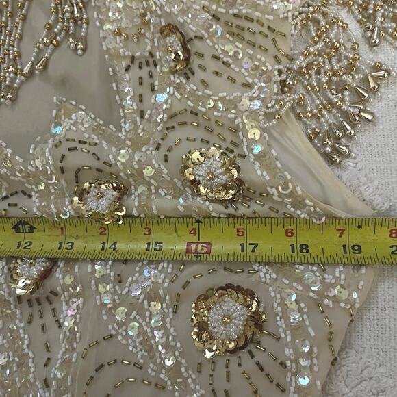 Vintage Silk Beaded Sequin Sheath Dress Floral Gold Cream Formal Fancy Size 10 - Picture 6 of 6